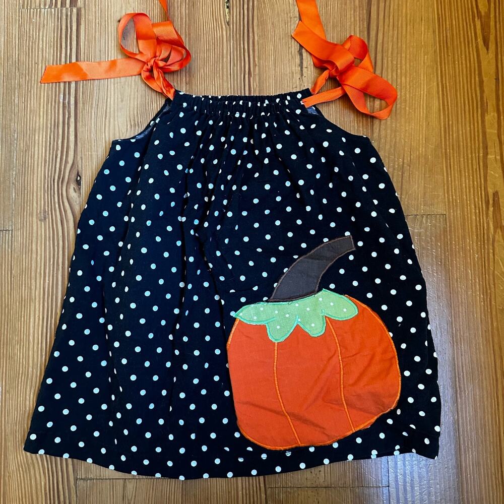 Handmade‎ black white polkadot pumpkin applique sleeveless dress SIZE 2T